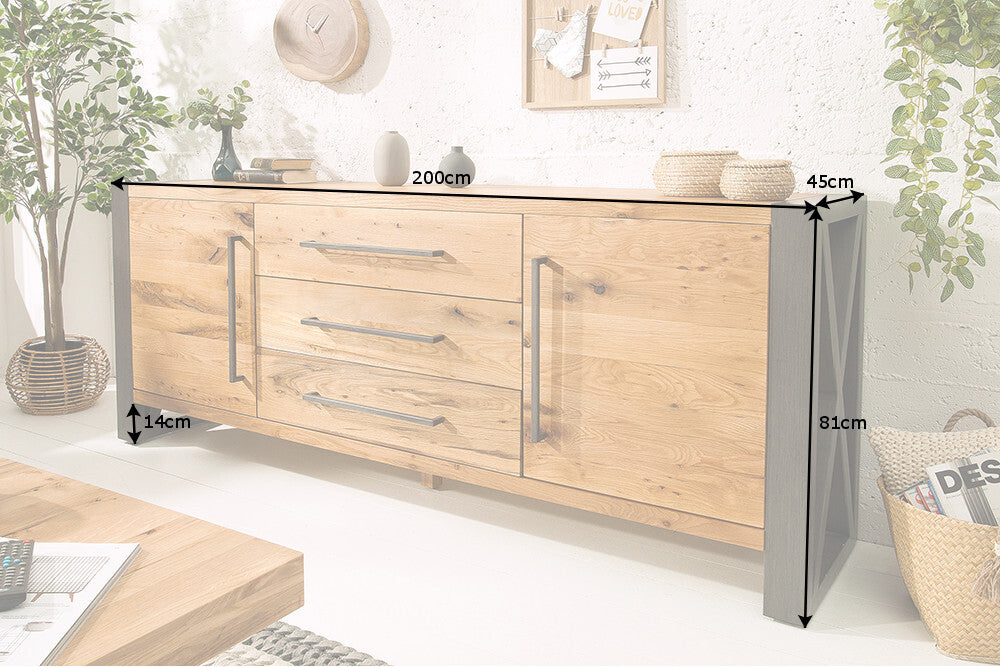 Sideboard THOR 200cm wild oak wood industrial style