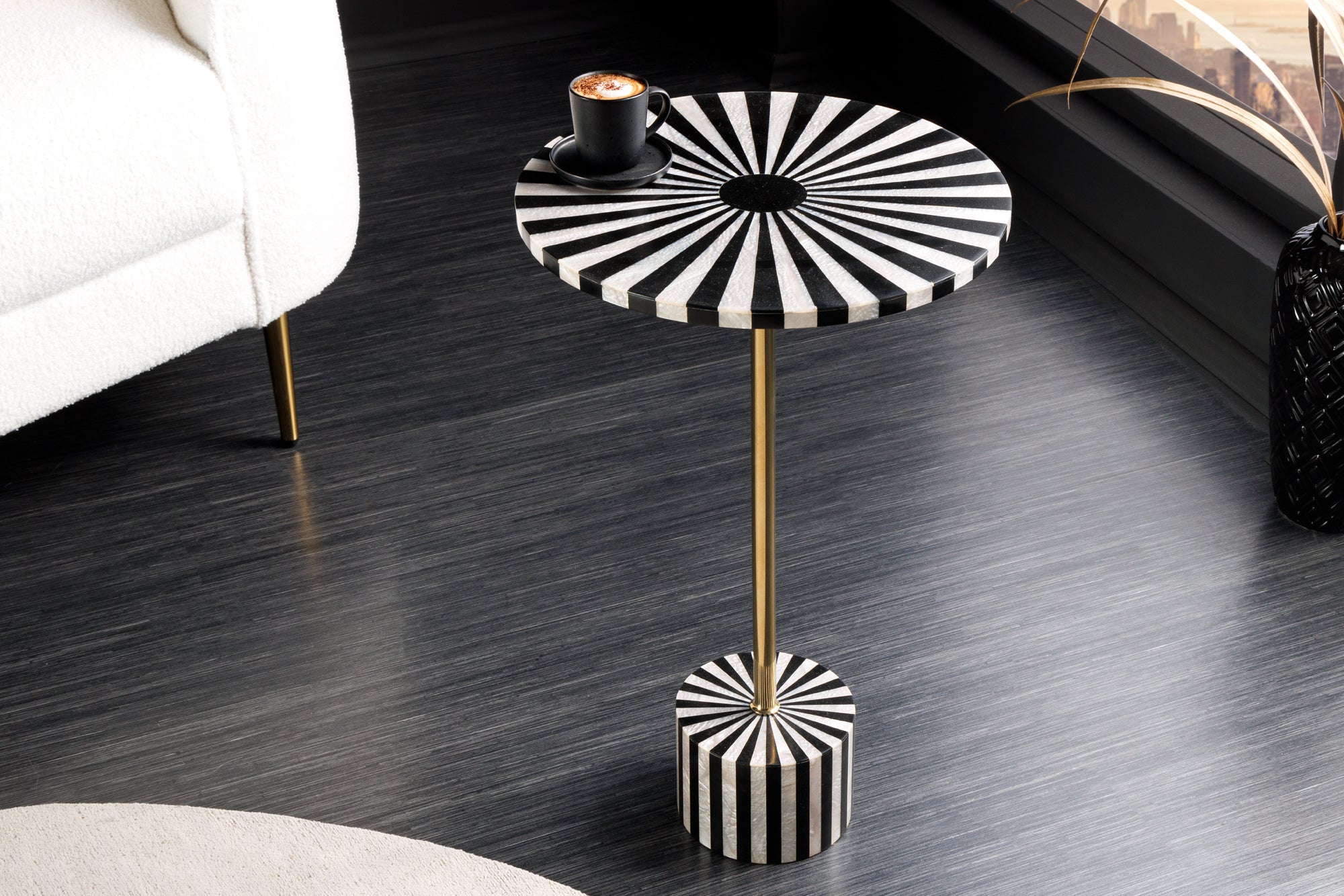 Masă laterală HARMONY NATURE 55cm negru alb auriu [2]