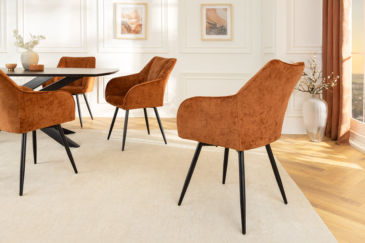 Swivel chair AVIGNON 360° w/ armrests chenille fabric rust brown and black legs