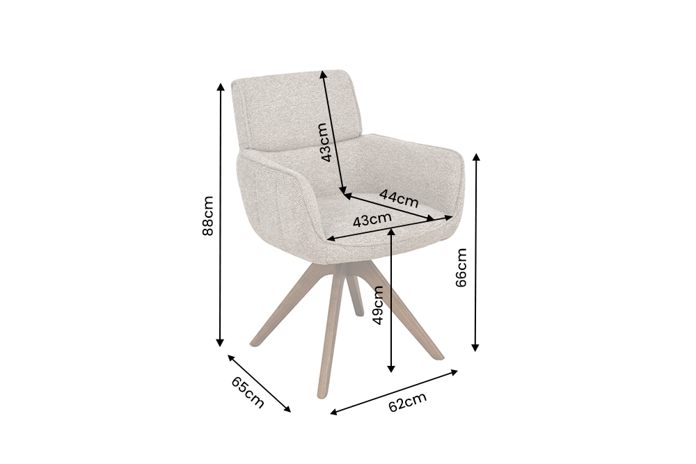 Swivel chair UNIQUE 180° auto-return w/ armrests textured fabric taupe beige brown
