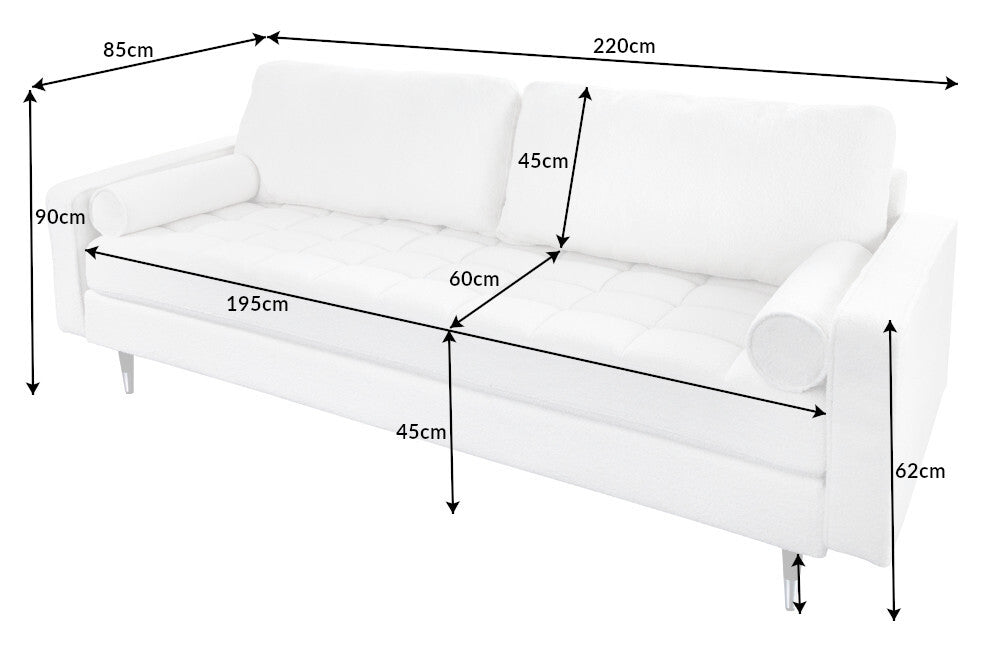 Sofa COZY 220cm 3-seater bouclé white