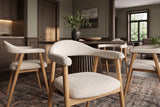 Chair VALHALLA WOOD w/ armrests textured fabric creamy and oak wood natural