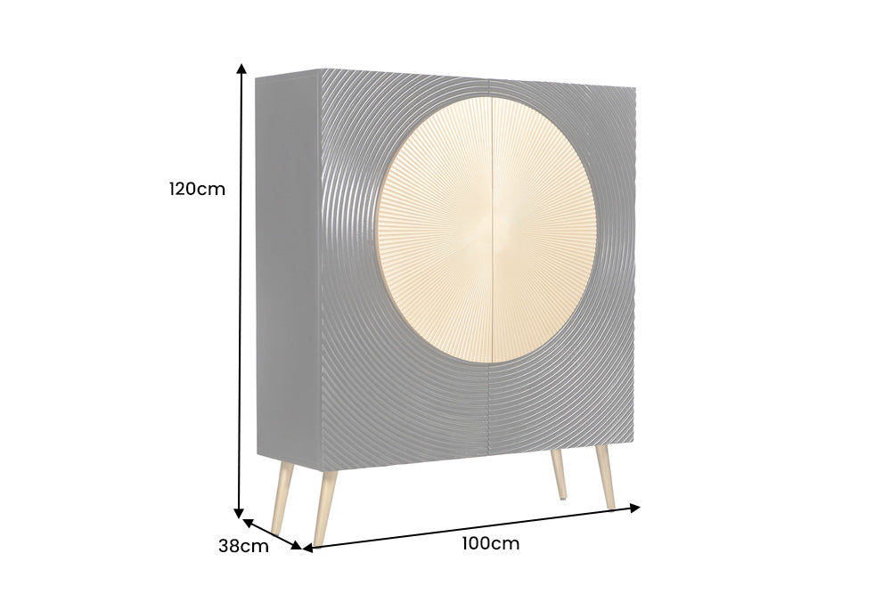 Highboard AURUM 120cm textured front gold circle accent mango wood black gold metal feet