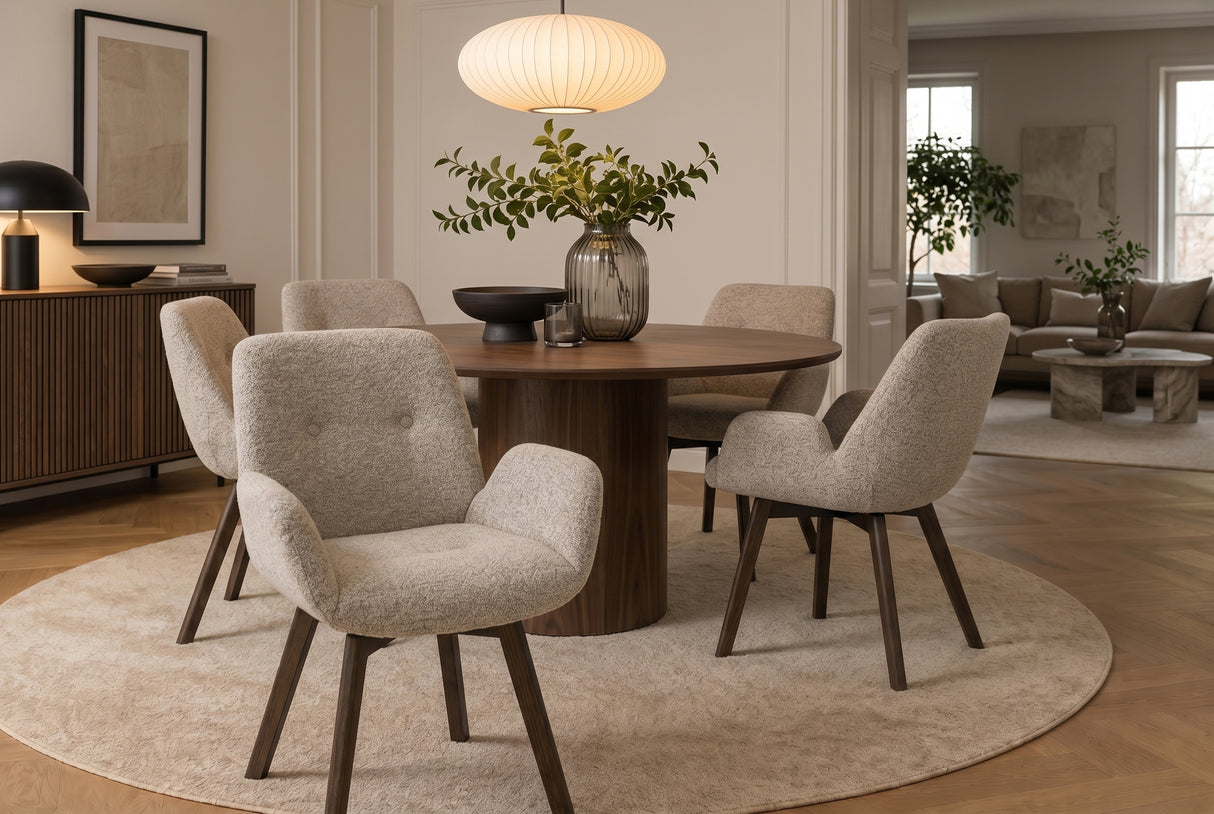 Stuhl BALTIC drehbar 360° mit Armlehnen Bouclé-Tweed soft taupebraun