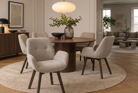 Chair BALTIC rotatable 360° w/ armrests bouclé tweed soft taupe brown