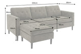 Ecksofa STOCKHOLM 220cm 3-Sitzer Cord grau