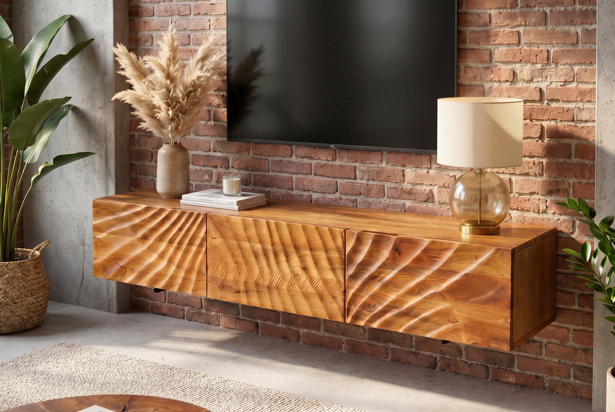 TV-Board SCORPION 160cm 3D hanging lowboard mango wood brown