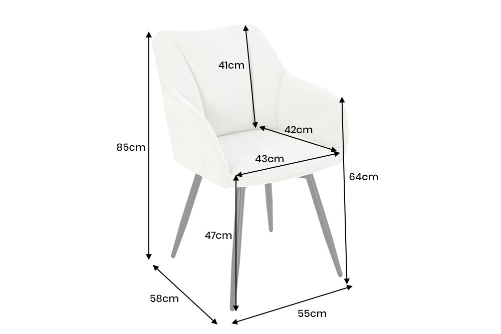 Swivel chair AVIGNON 360° w/ armrests chenille fabric champagne beige and black legs