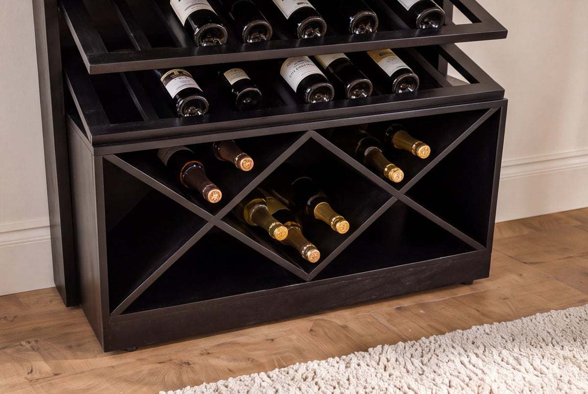 Bar cabinet SCORPION 160cm w/ mirror mango wood black