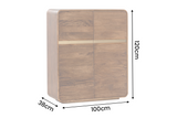 Highboard MONZA 120cm fluted front rounded edges mango wood brown w/ gold details