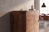 Highboard MONZA 120cm fluted front rounded edges mango wood brown w/ gold details