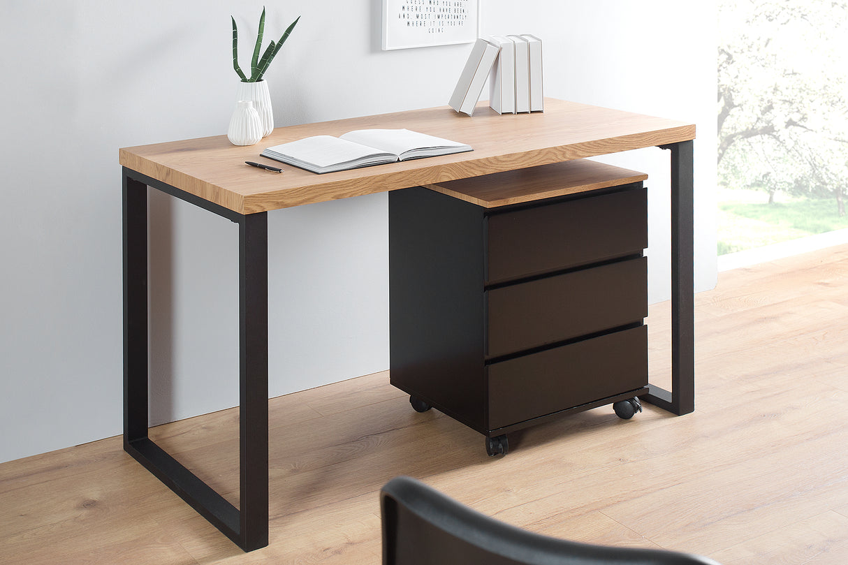 Büroschreibtisch OAK DESK 120cm Eiche schwarz Eisengestell 