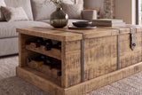 Coffee table BODEGA 100cm w/ wine shelf and storage space mango wood natural