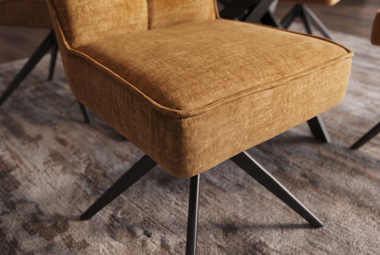 Swivel chair LUGANO 360° auto-return 150 kg load capacity spring core velvet mustard yellow black