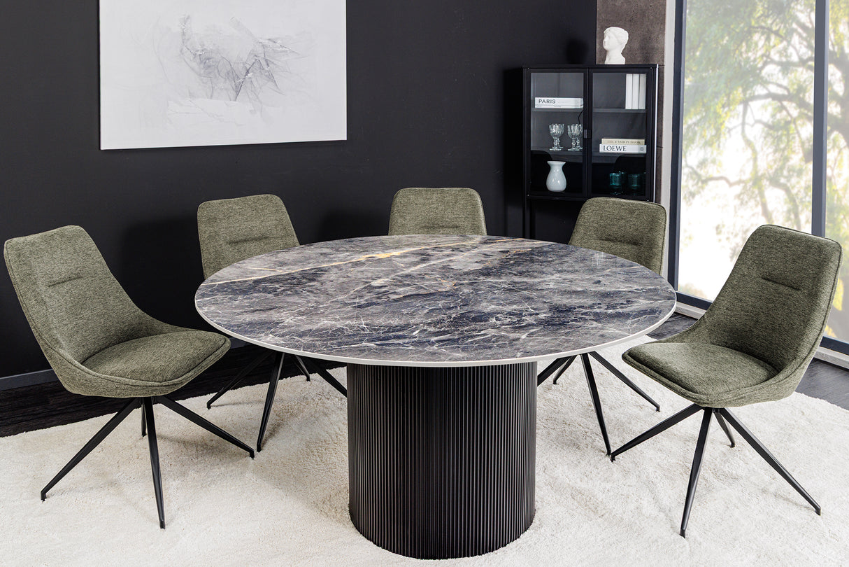 Dining table UNIQUE 120cm round dark frame ceramic grey marble top