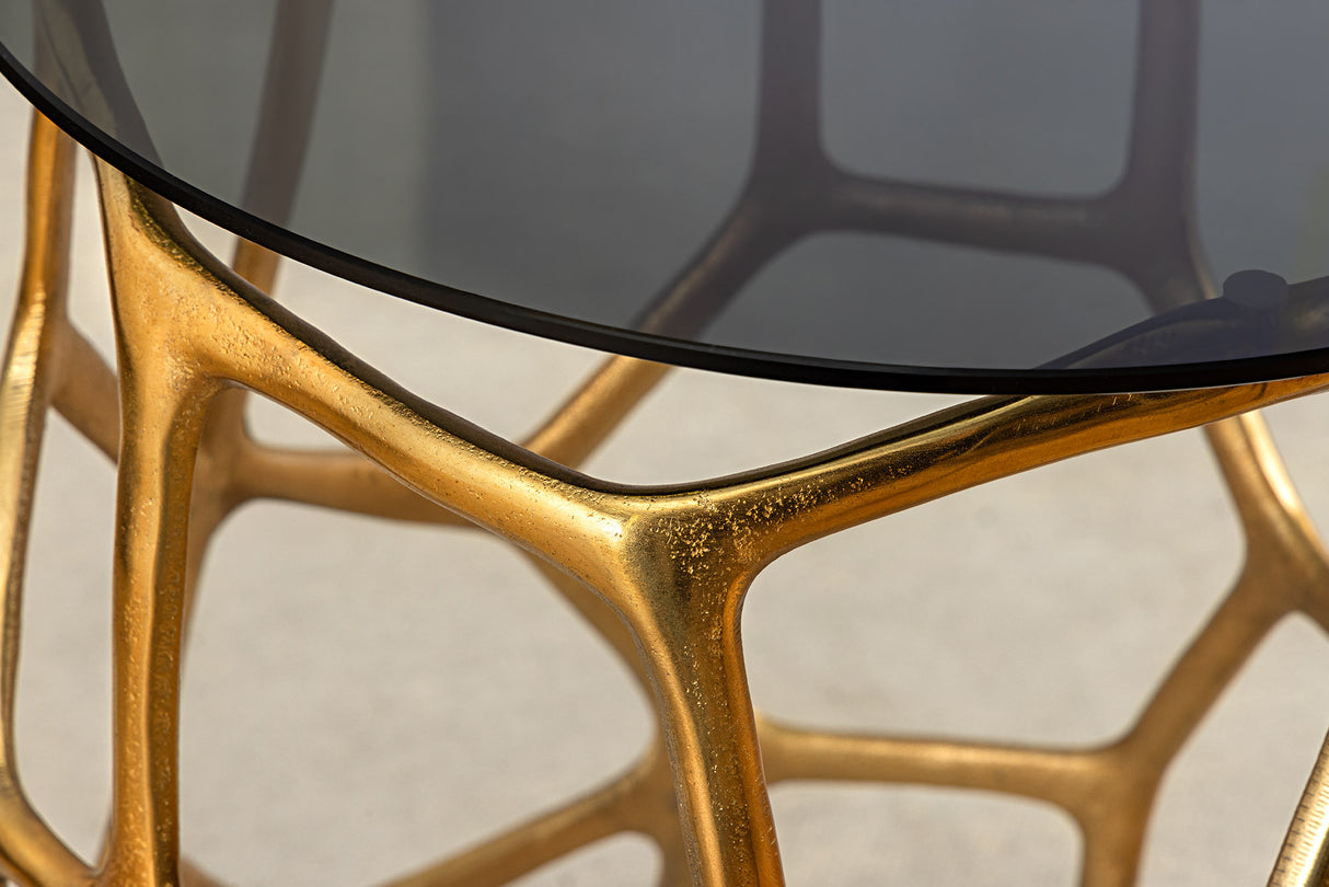 Side table LIQUID GEOMETRIE 50cm tempered black glass gold