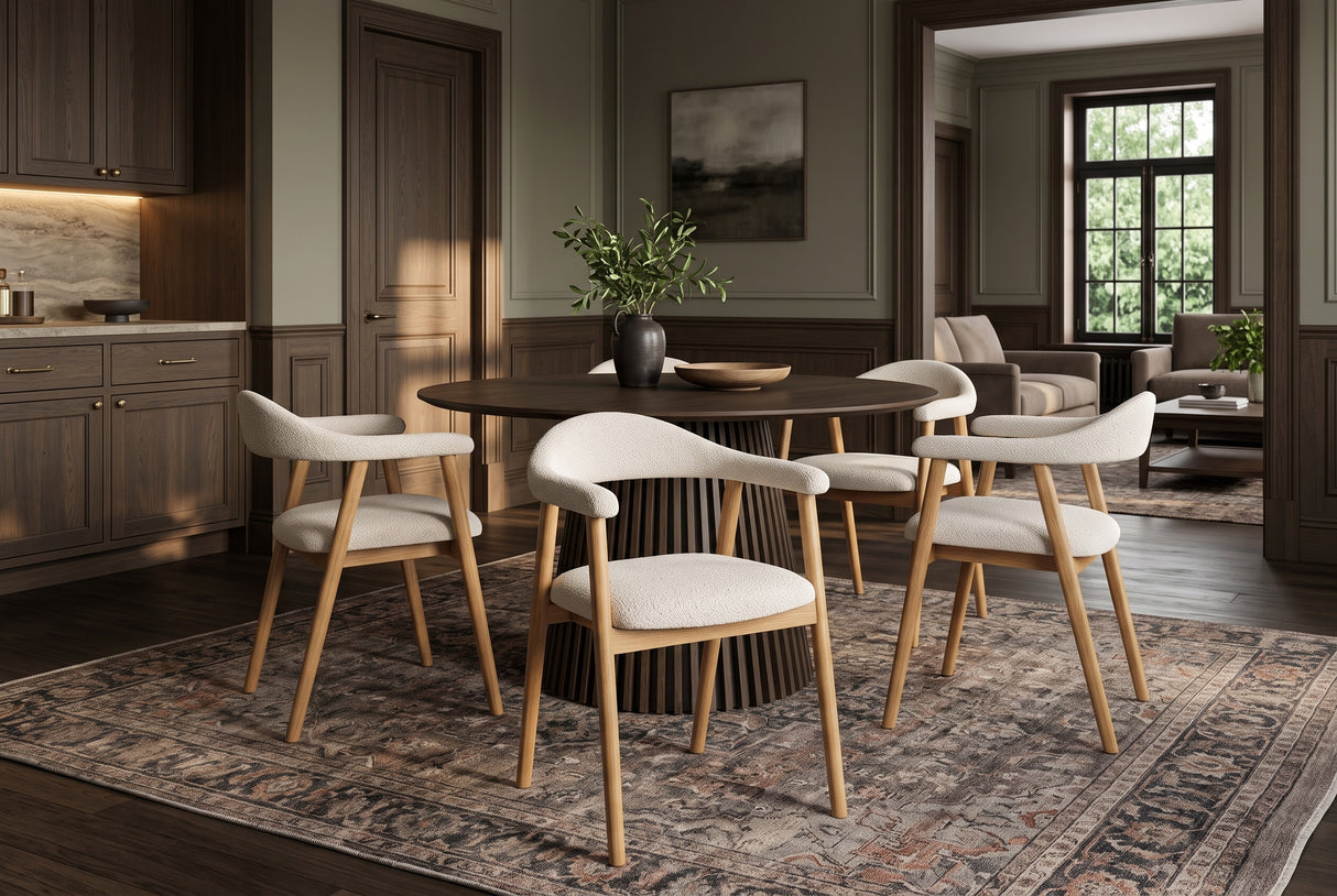 Chair VALHALLA WOOD w/ armrests textured fabric creamy and oak wood natural