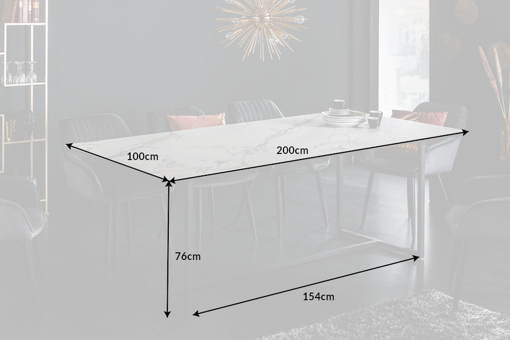 Esstisch SYMBIOSE 200cm Marmoroptik weiße Keramik mit gehärtetem Glas