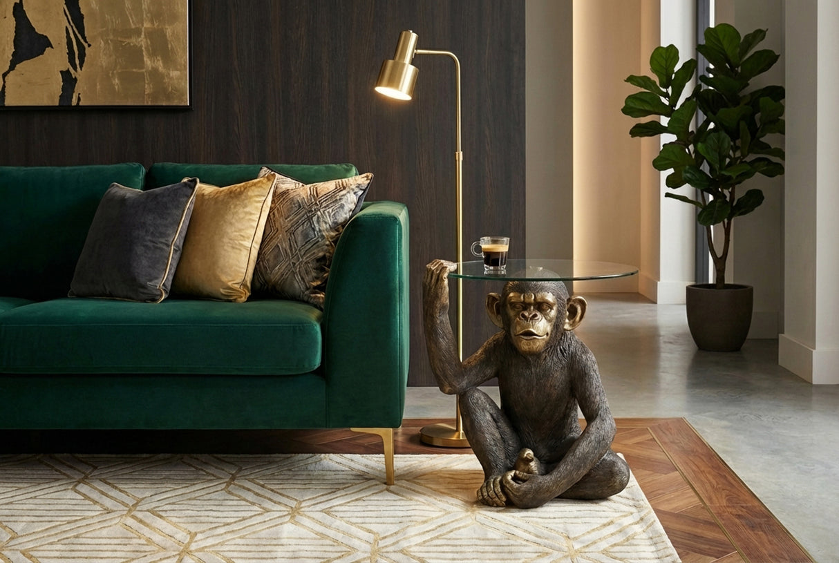 Coffee table KING APE 65cm w/ tempered glass black gold