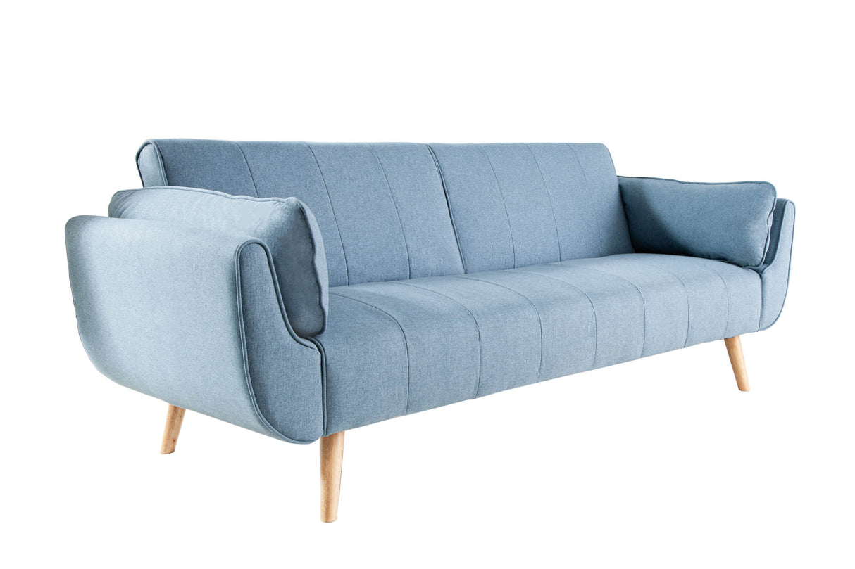 Sofa bed DIVANI 215cm with armrests textured fabric light blue