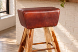 Barhocker TURNBOCK 75 cm Sitz gepolstert Mangoholz natur Echtleder kaffeebraun