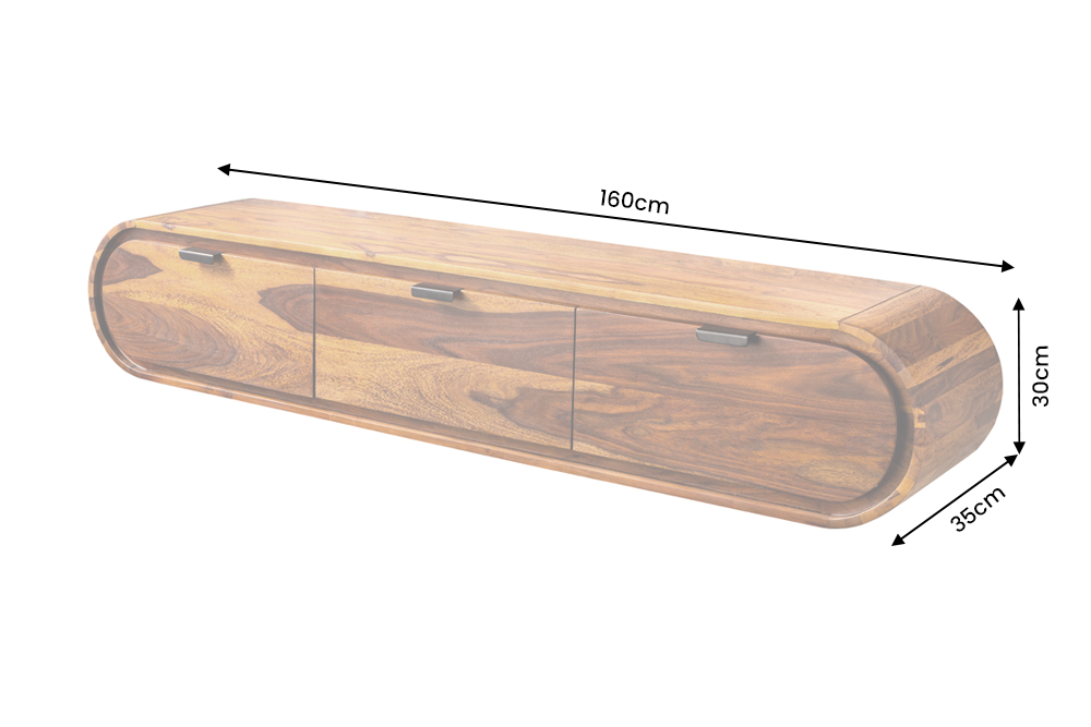 TV-Lowboard ORGANIC 160cm hängend Sheeshamholz braun