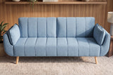 Schlafsofa DIVANI 220cm mit Armlehnenkissen Strukturstoff hellblau Holzfüße natur