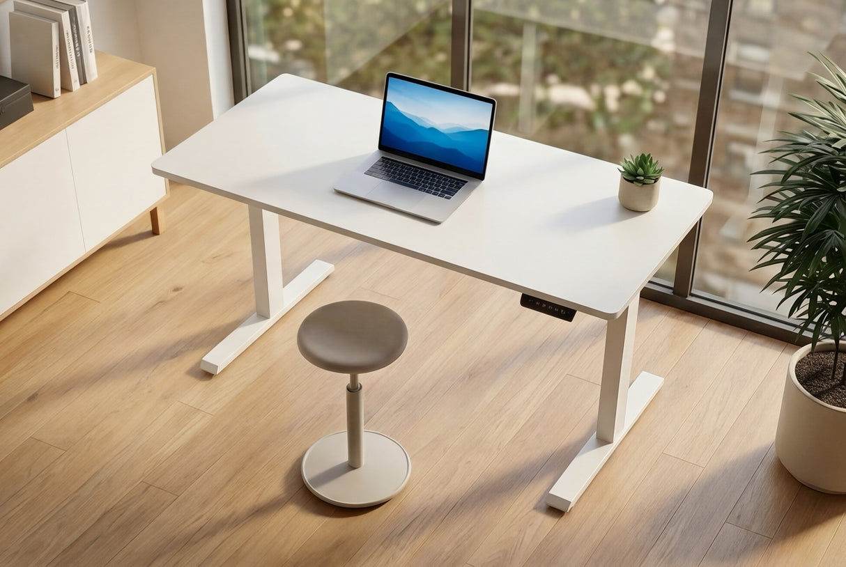 Bürotisch WHITE DESK 140cm höhenverstellbar anthrazit mit weißem Gestell