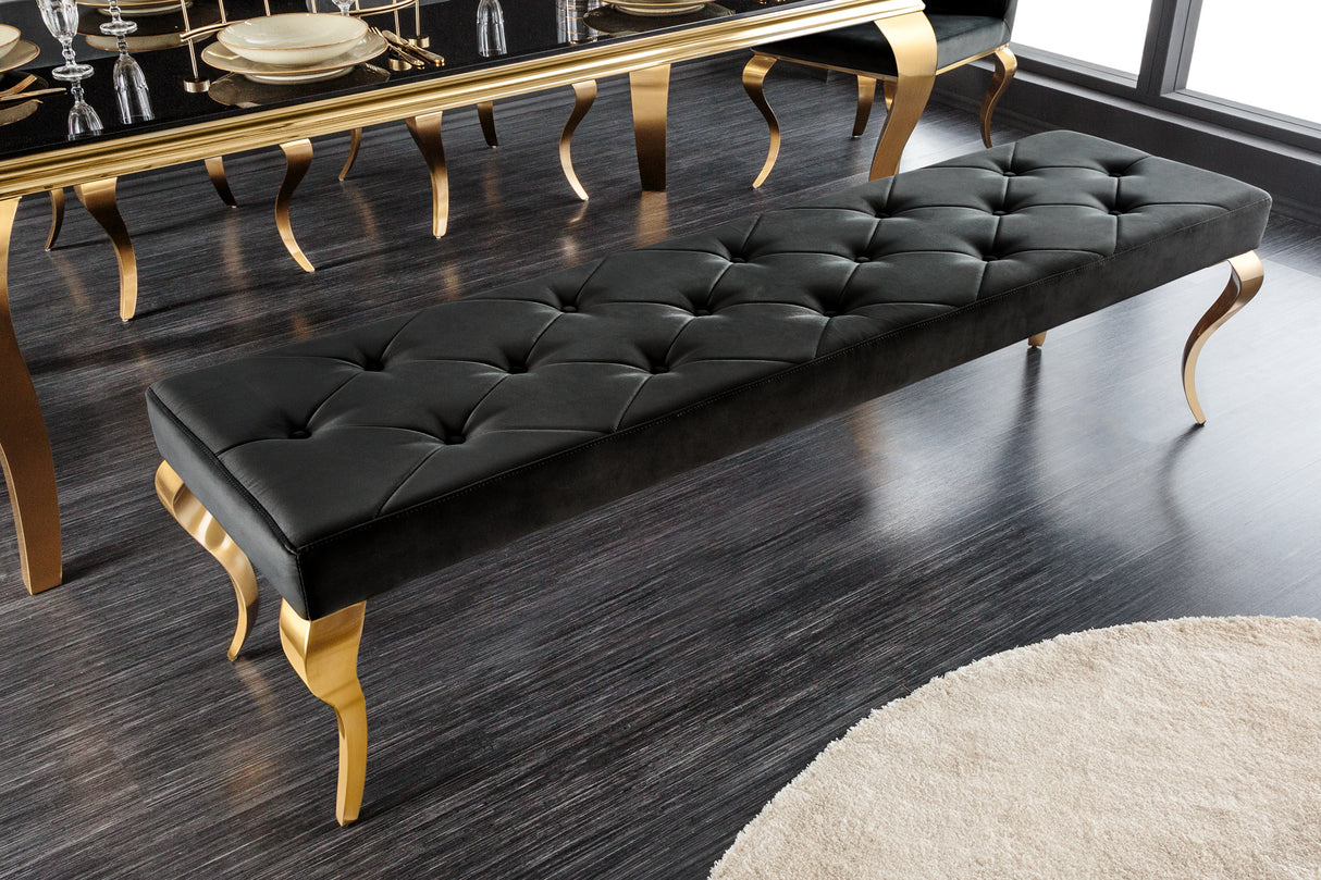 Bench MODERN BAROCK 170cm velvet black golden legs