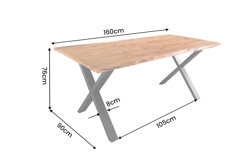 Esstisch MAMMUT 160cm X-Beine 26mm Akazienholz