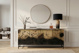 Sideboard OXID 180cm Metall schwarz gold massives Mangoholz