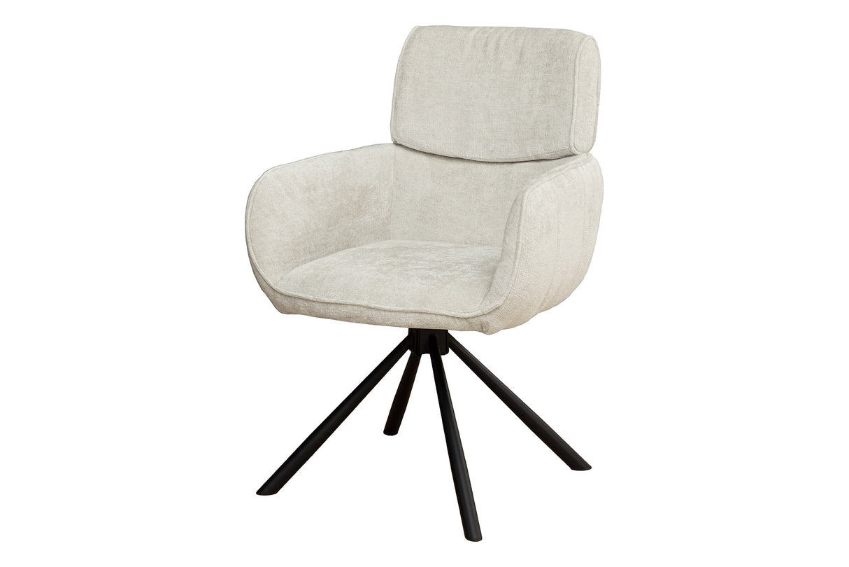 Swivel chair UNIQUE 180° w/ armrests chenille fabric champagne beige and black legs