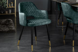 Chair PARIS w/ armrests velvet with decorative quilting teal