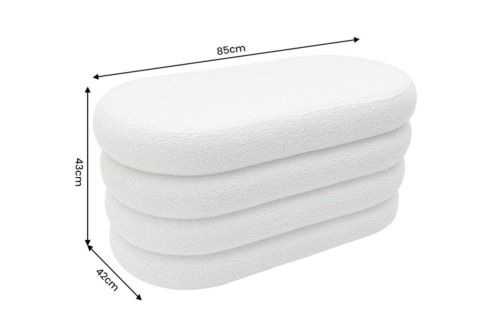 Gepolsterte Bank VOGUE 85cm oval mit Stauraum Bouclé weiß