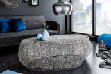 Coffee table LEAF 122cm metal silver handmade
