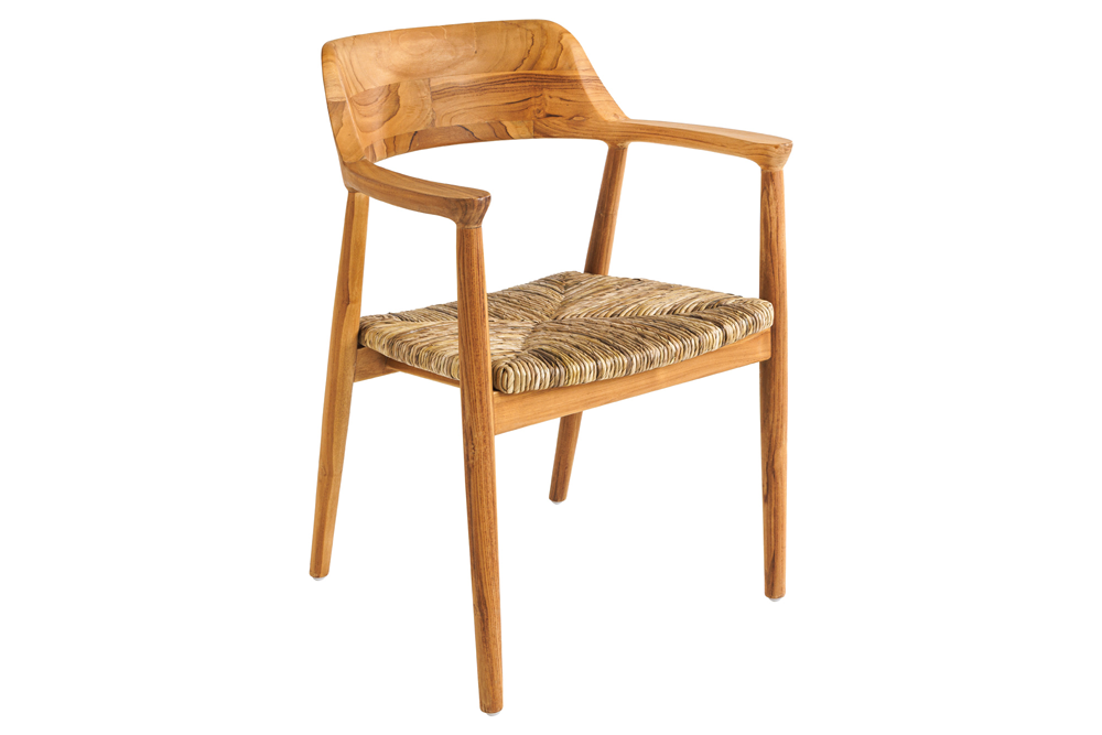 Chair KENNEDY wicker seat w/ armrests teak wood natural