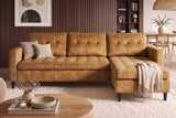 Corner sofa STOCKHOLM 220cm 3-seater w/ ottoman button tufted look velvet mustard yellow