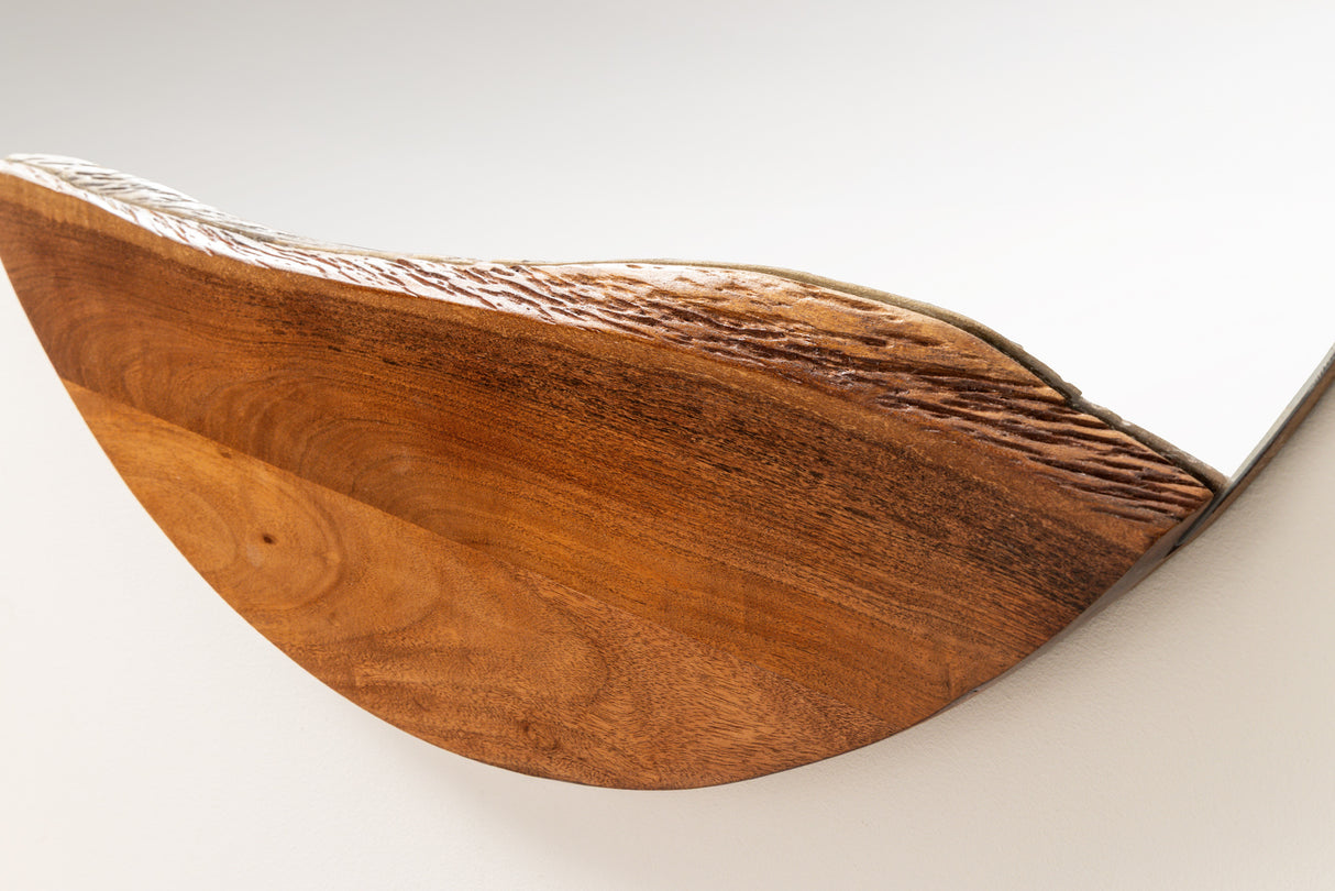 Wandspiegel 100cm rund, natürliche Kante, braunes Akazienholz