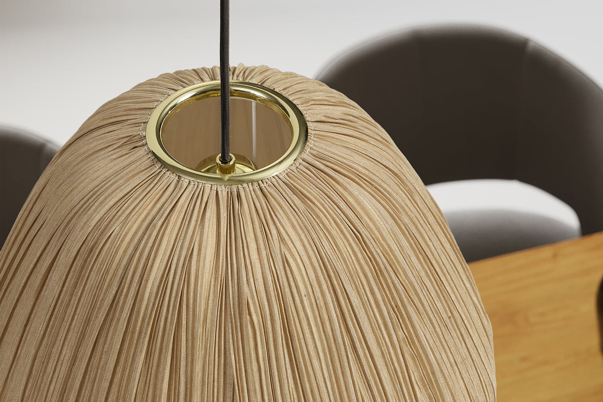 Hängeleuchte ORGANIC 30cm Natur Stoffschirm Gold im Boho Style