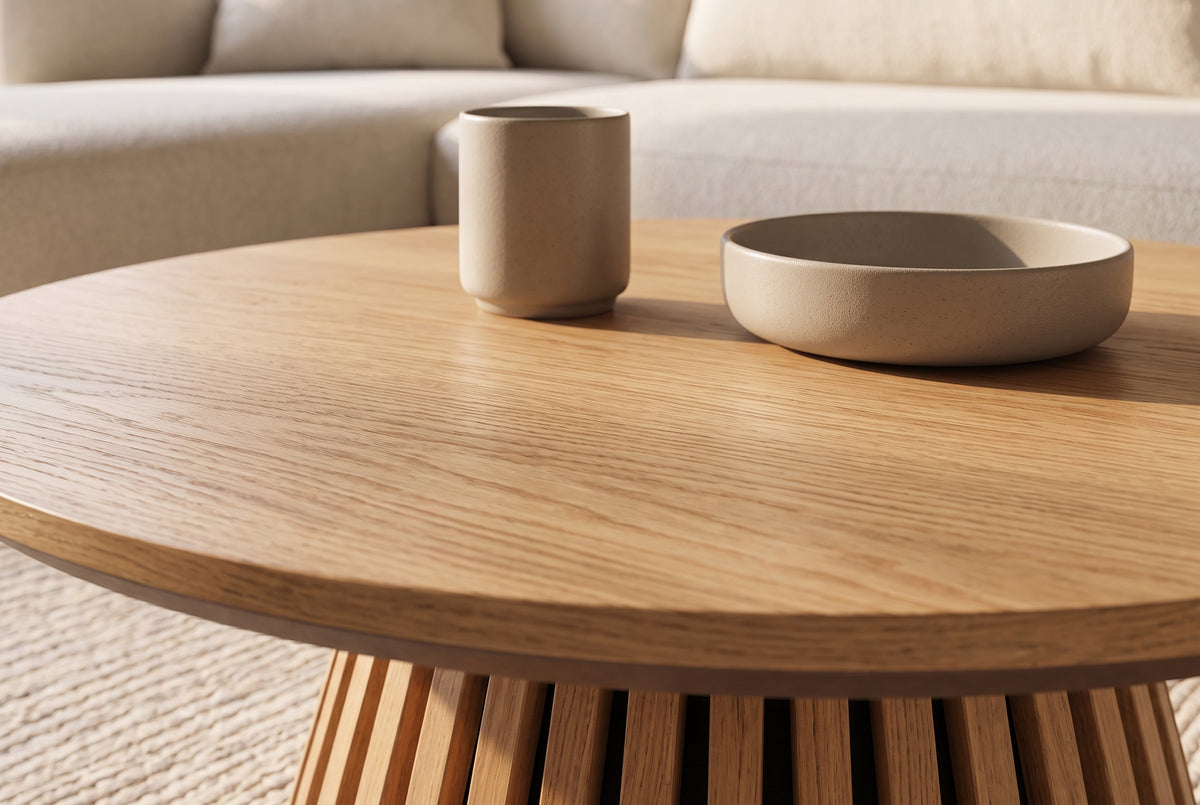 Coffee table VALHALLA WOOD Ø 70cm round oak wood veneered natural