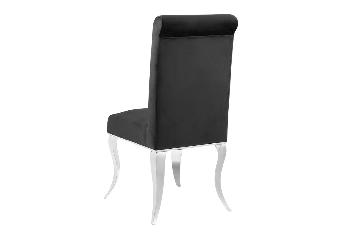 Stuhl MODERN BAROCK, Samt schwarz, Beine aus silberfarbenem Edelstahl
