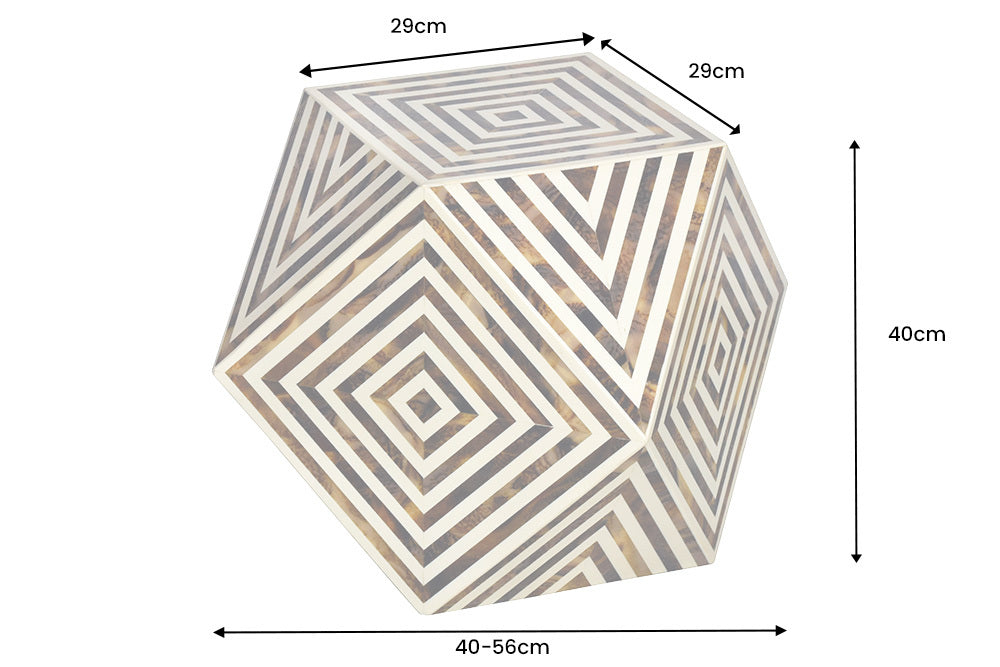 Beistelltisch BONE INLAY 40cm aus Büffelknochen weiß braun im Zebralook