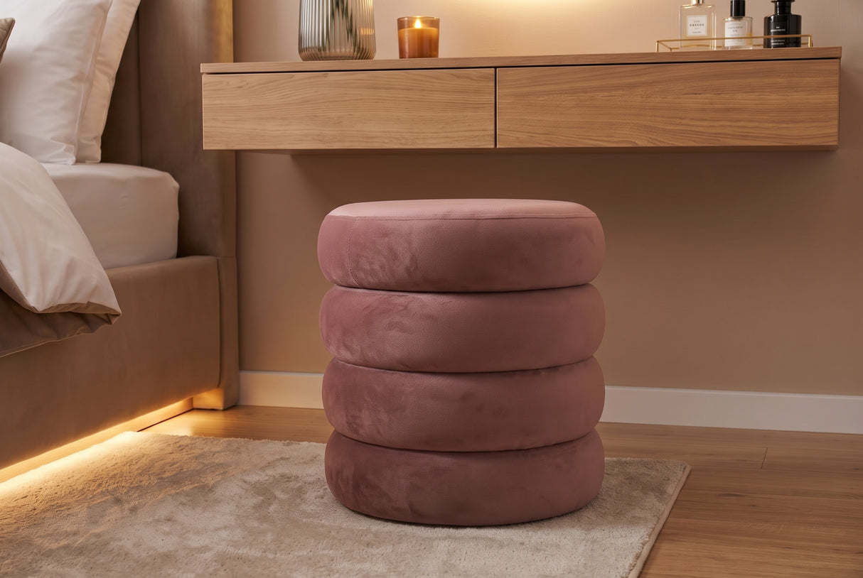 Stool VOGUE 40cm round upholstered w/ storage space velvet rosé