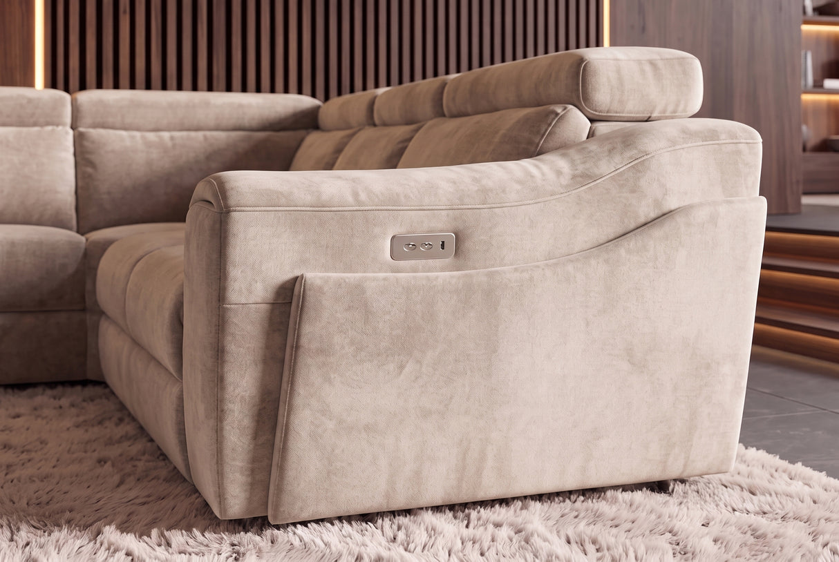 Corner sofa PRIME multifunctional electrically adjustable w/ storage space vogue velvet beige