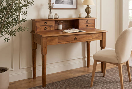 Davenport office desk HEMINGWAY 90cm w/ drawers open storage compartment mango wood honey finish
