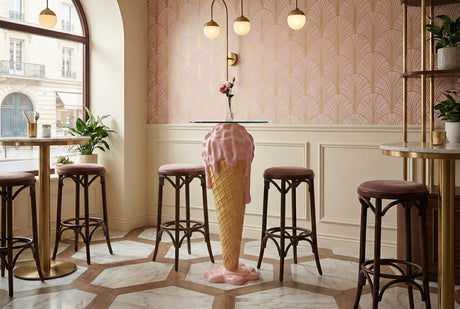 Bar table ICE CREAM 105cm w/ fibre tempered glass pink beige