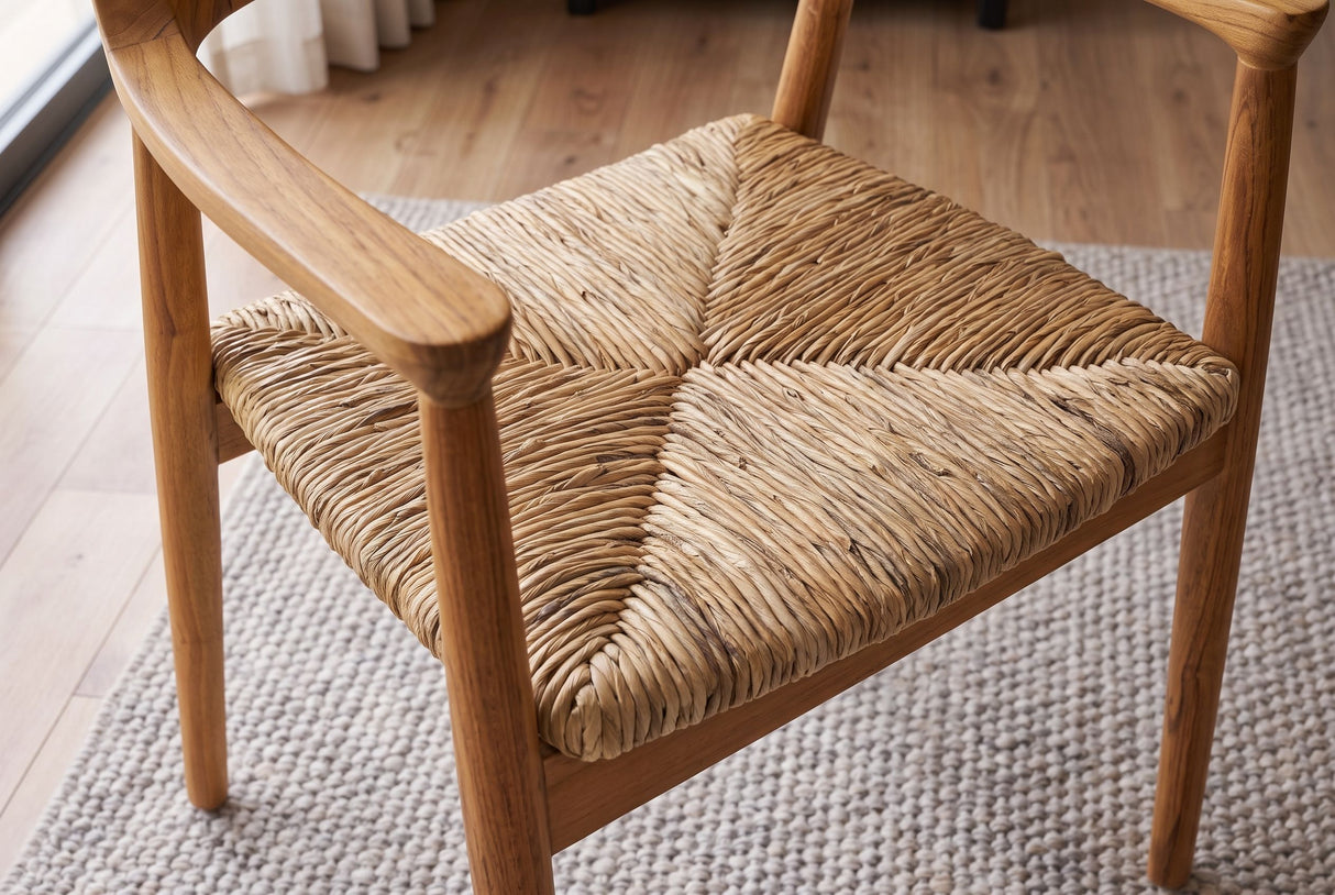Chair KENNEDY wicker seat w/ armrests teak wood natural