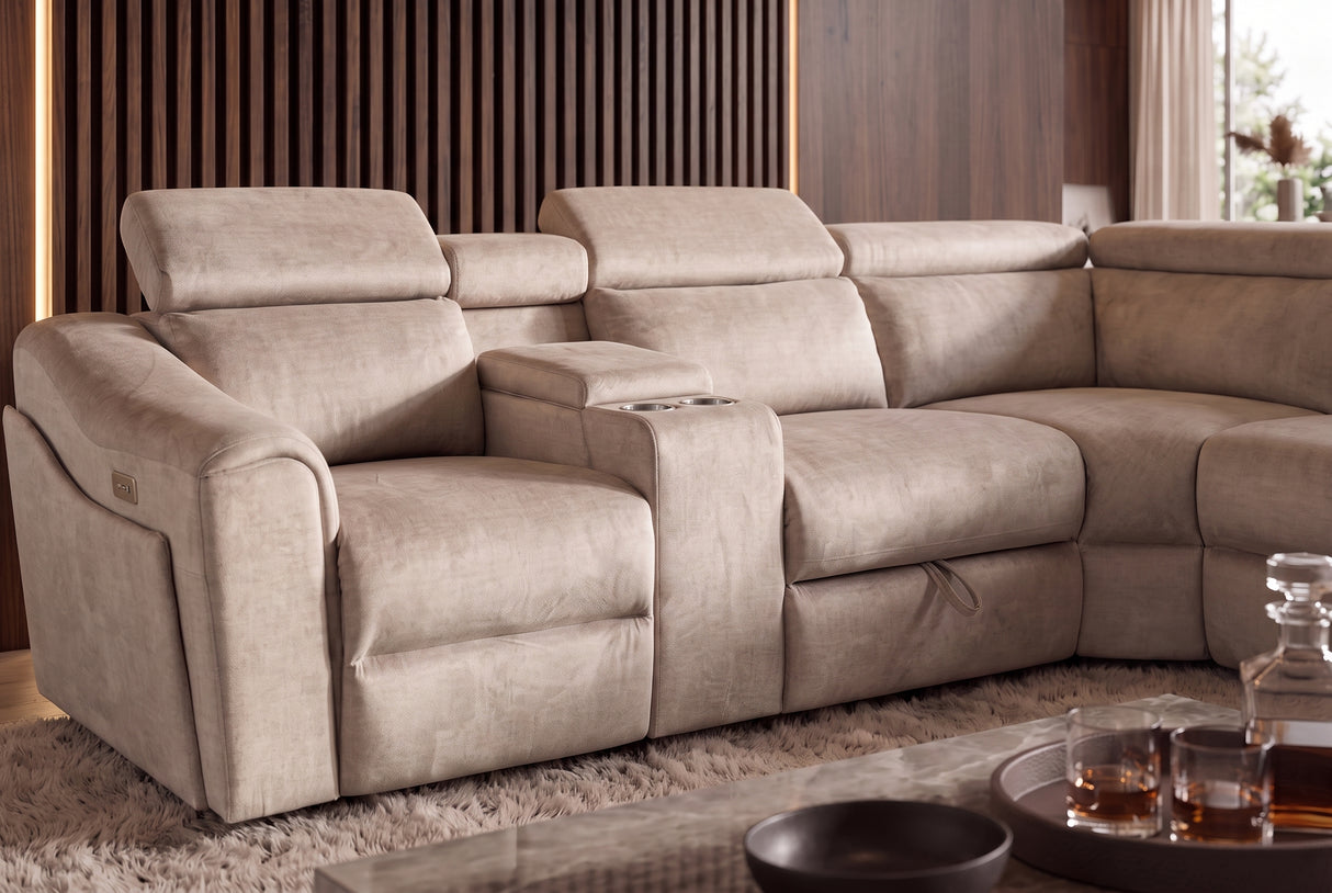 Corner sofa PRIME multifunctional electrically adjustable w/ storage space vogue velvet beige