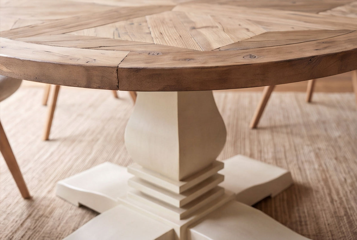 Esstisch HAMPTONS 120cm rund recyceltes Kiefernholz hellbraun cremefarben