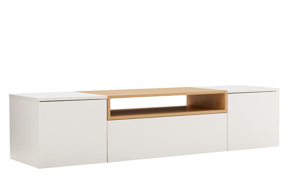 TV stolek LOFT 160cm závěsný – bílý/přírodní